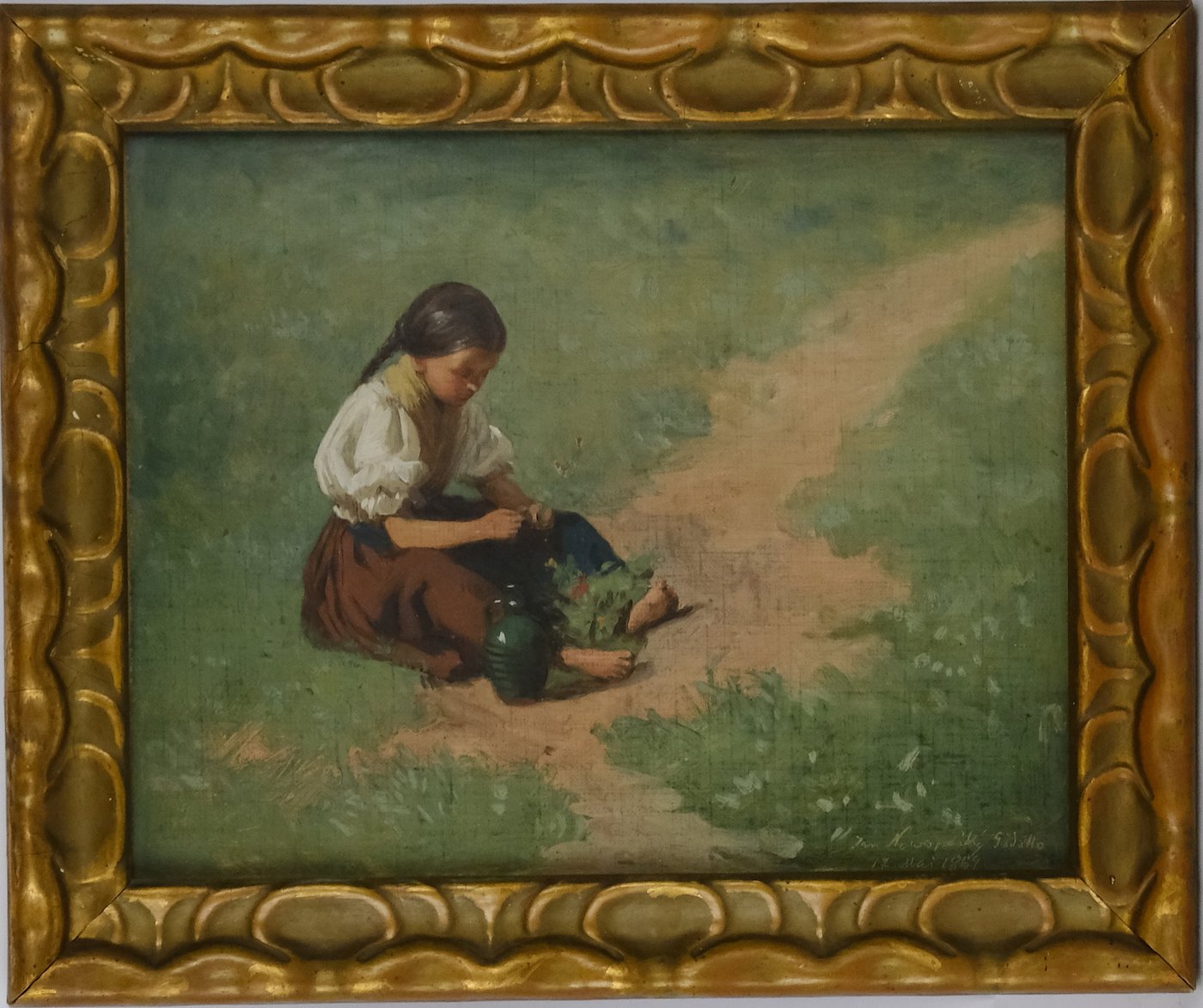 Jan Nowopacký - Děvče sedící v trávě