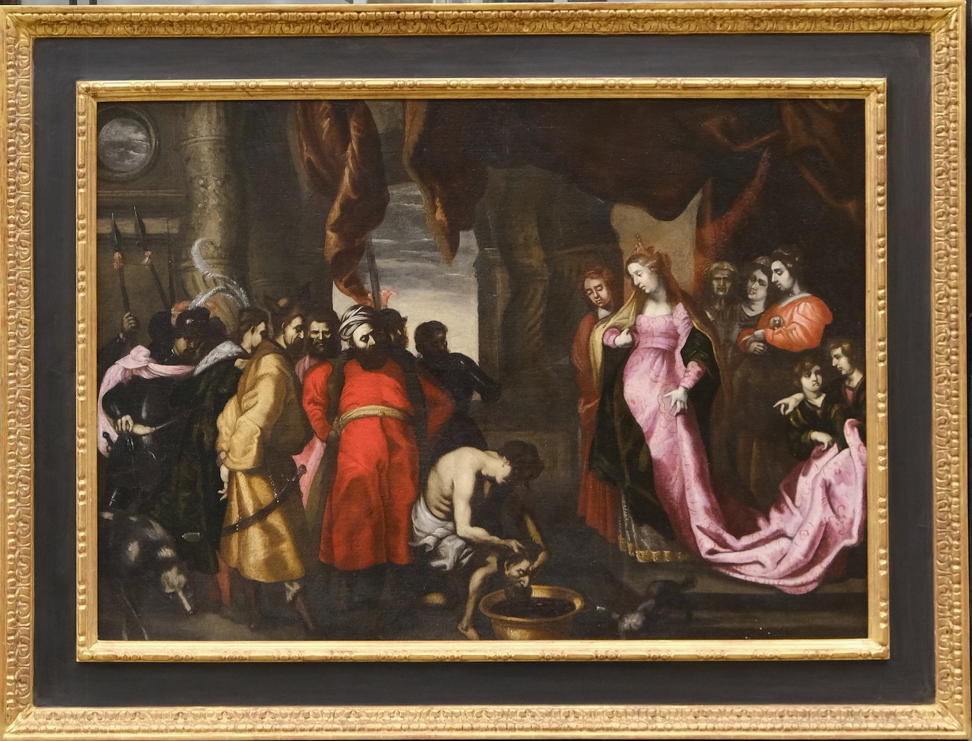 středoevropský malíř 18. stol. - Tomyris potápí hlavu mrtvého Kýra do nádoby s krví