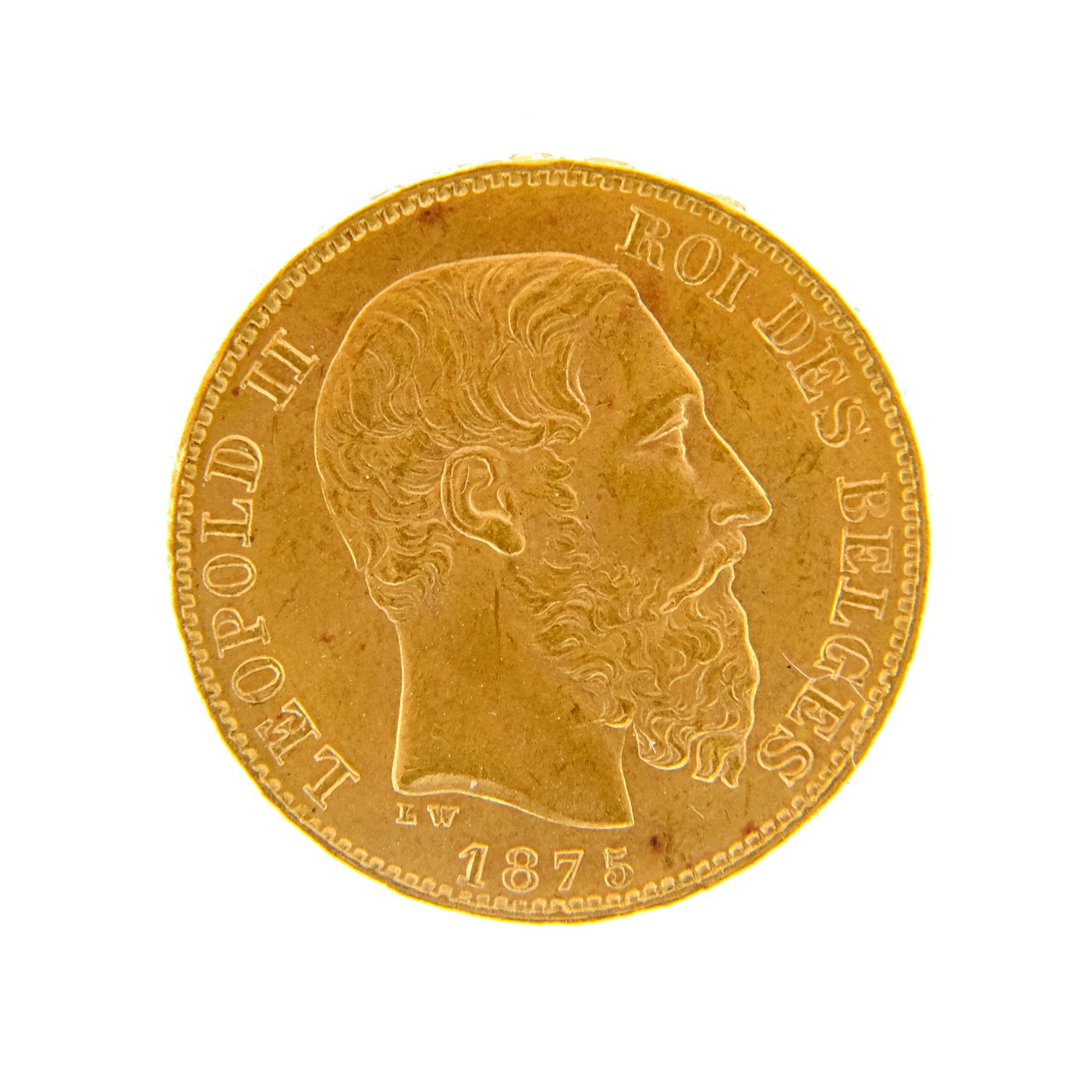 .. - Belgie zlatý 20 frank Leopold II. 1875, zlato 900/1000, hrubá hmotnost 6,45g