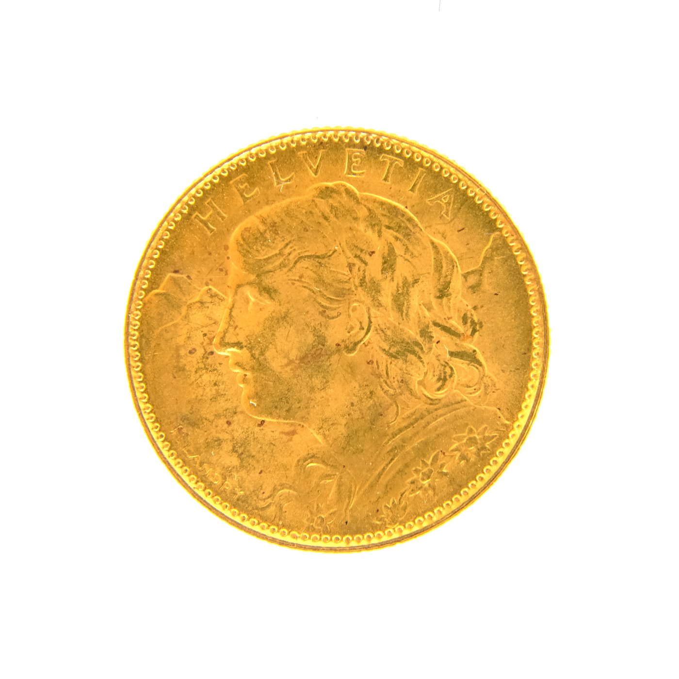 .. - Švýcarsko zlatý 10 frank VRENELI 1922, zlato 900/1000, hrubá hmotnost 3,22g