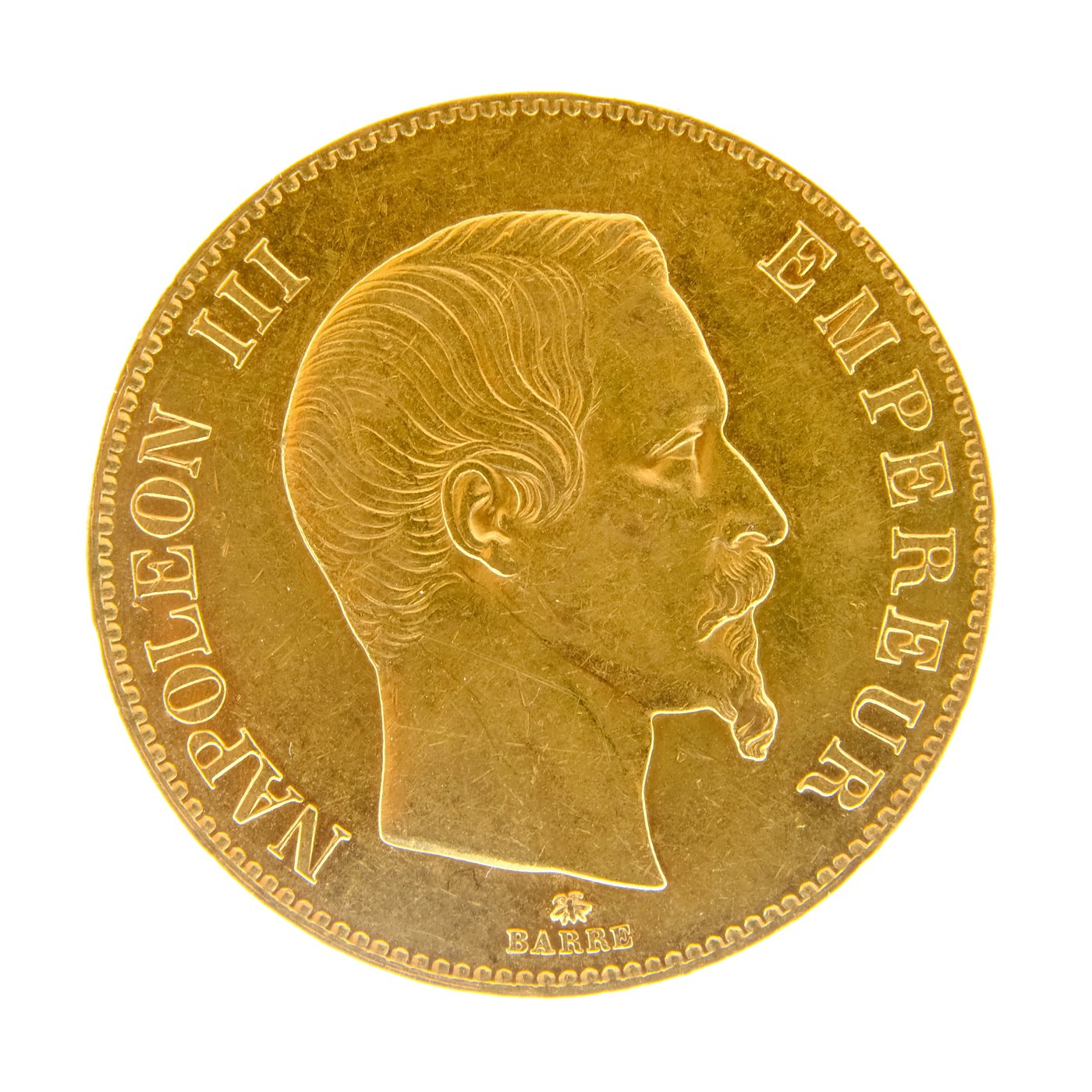 .. - Francie 100 frank 1858 BB Strasbourg král NAPOLEON III. znak kotvy, zlato 900/1000, hmotnost hrubá 32,56 g