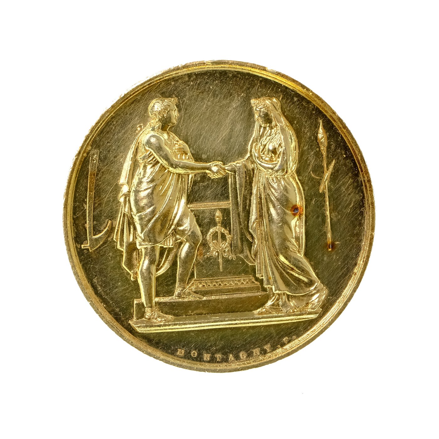 .. - Stříbrná svatební medaile. Francie datum 20.10.1860, puncováno, pozlaceno, stříbro, hrubá hmotnost 18,93 g