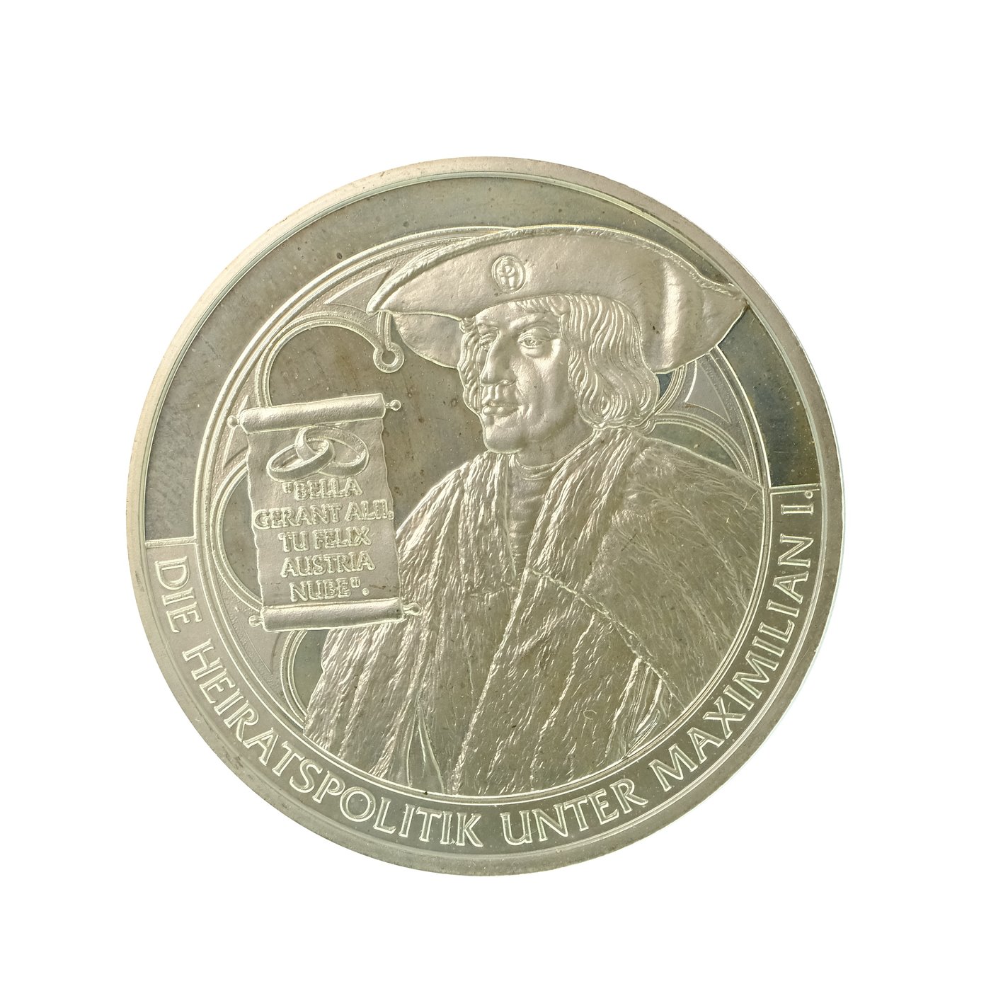 .. - Stříbrná medaile 996-1918 Rakouská Monarchie s portrétem regenta Maximiliána I., stříbro 333/1000, hrubá hmotnost 20,1 g