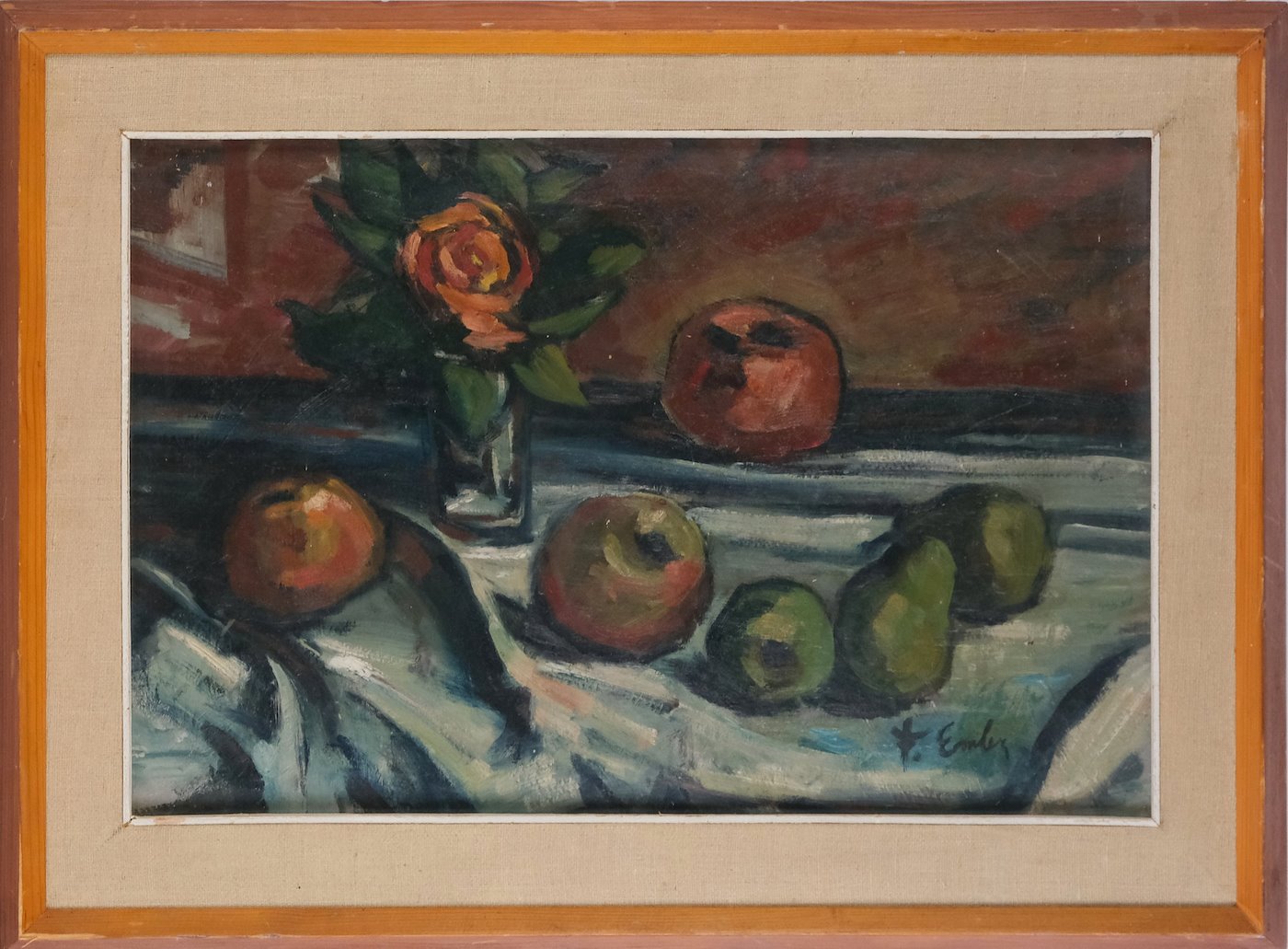 František Emler - Zátiší s růží a ovocem