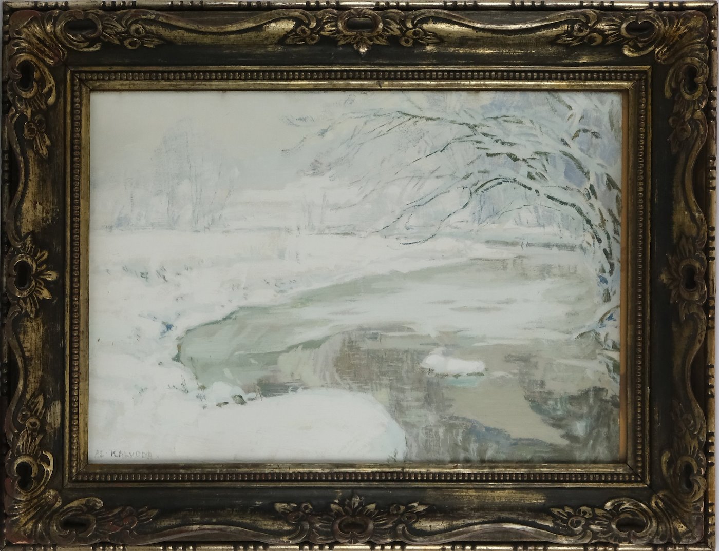Alois Kalvoda - Potok v zimní krajině
