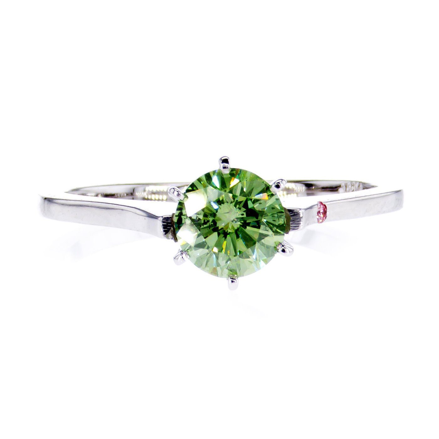 .. - Luxusní prsten s 0,73 ct Fancy Vivid Green Diamantem a 0,01 ct Fancy Vivid Pink Diamantem, zlato 750/1000, hrubá hmotnost 2,15 g