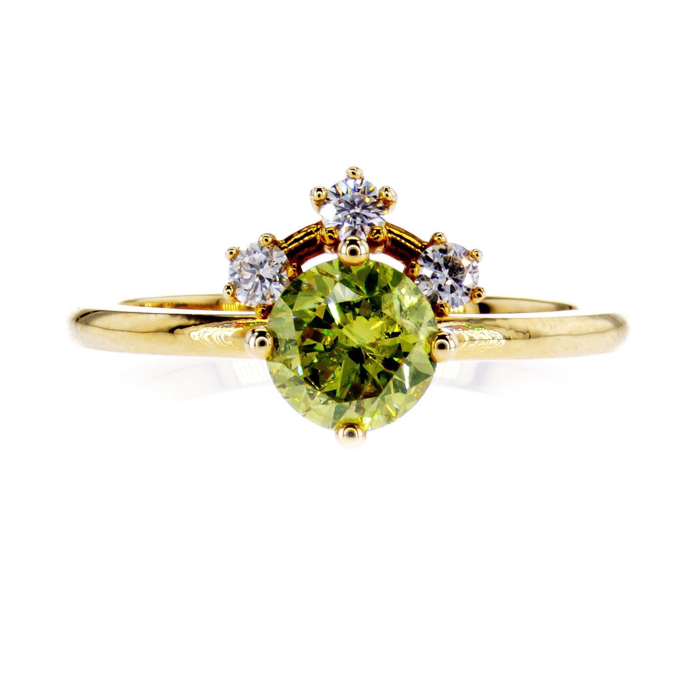 .. - Luxusní prsten s 0,96 ct Fancy Intense Green Diamantem a 0,15 ct Diamanty, zlato 585/1000, hrubá hmotnost 2,80 g