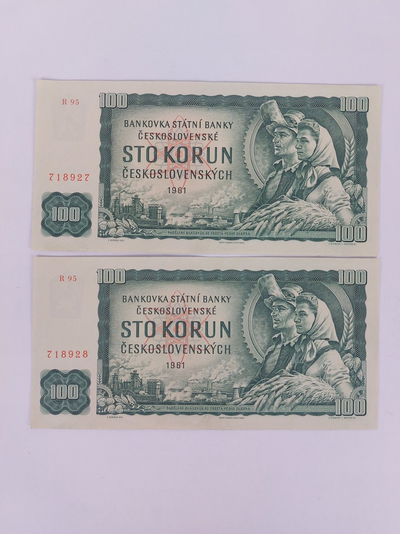 Čechy 2. pol. 20. stol. - 2x 100 Kčs 1961 série 2x R95