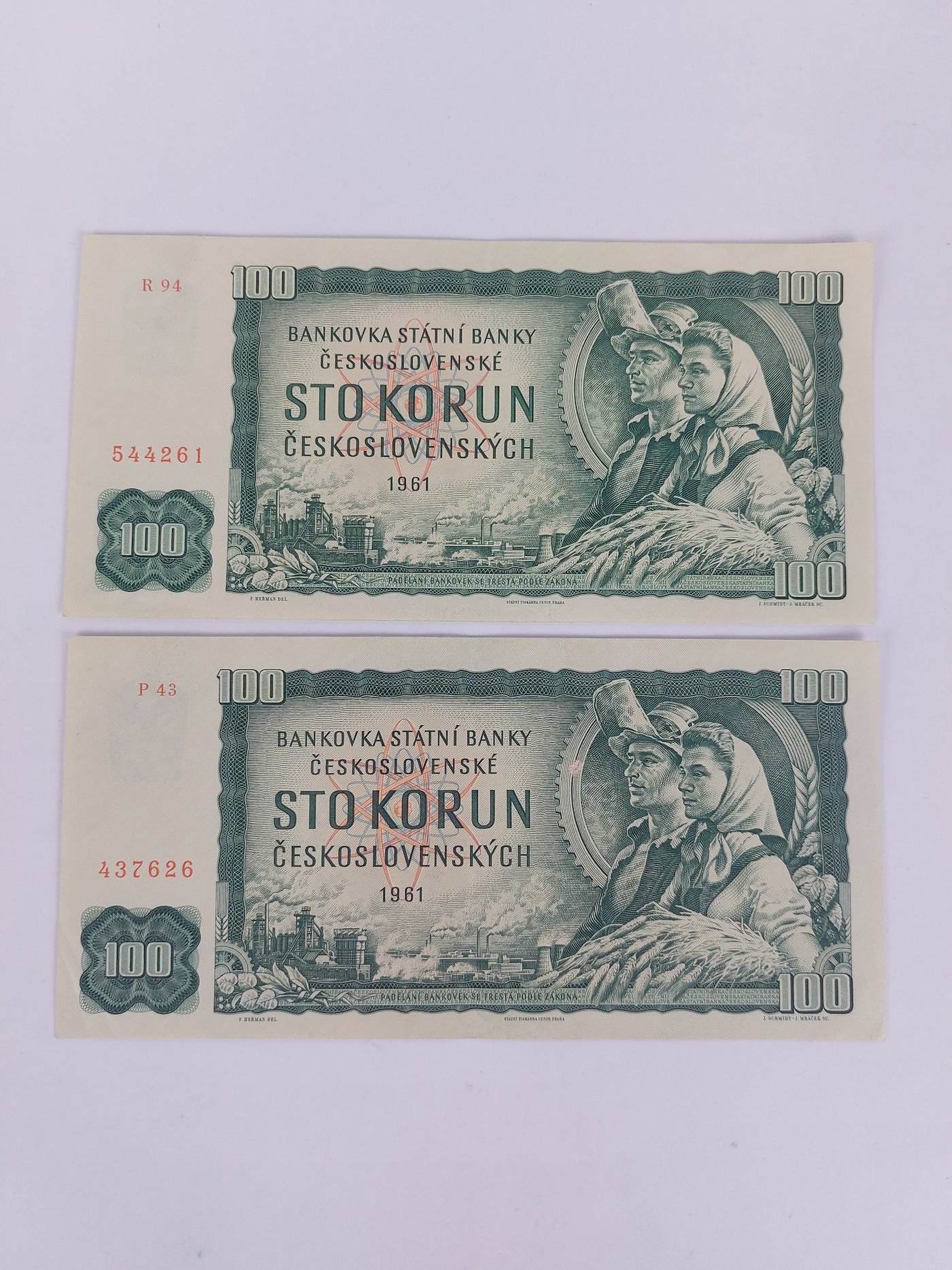 Čechy 2.pol. 20. stol. - 2x 100 Kčs 1961 série P43,R94