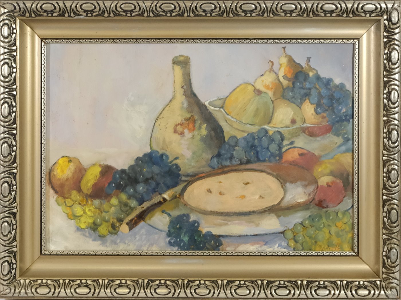 Oldřich  Kerhart - Zátiší s chlebem a ovocem