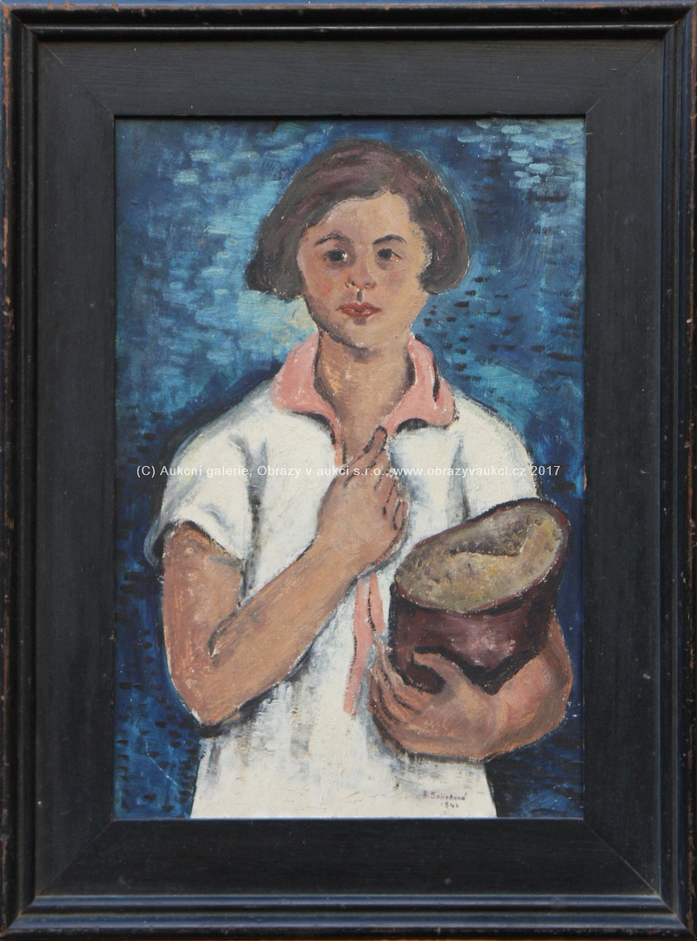Helena Salichová - Děvce s chlebem - oboustranný obraz (Domy)
