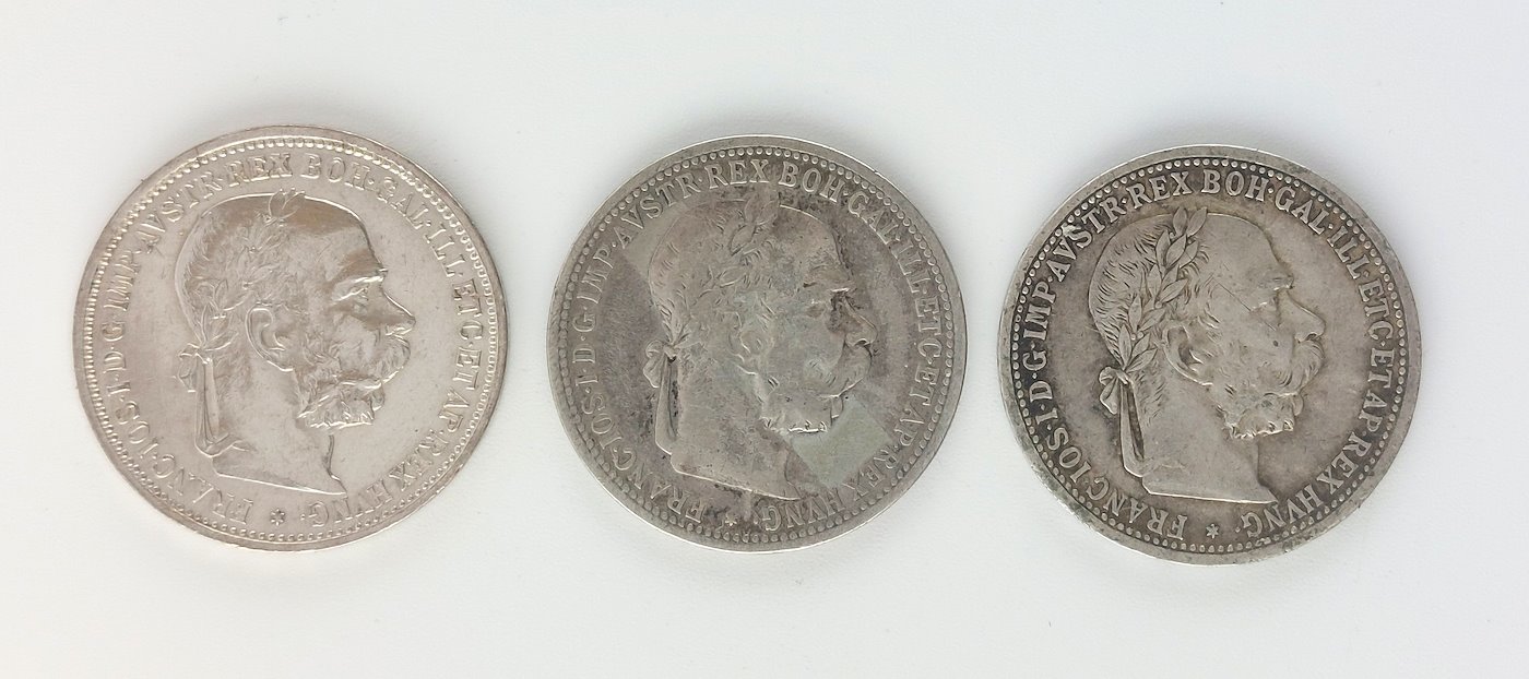 .. - Stříbro Rakousko Uhersko 1 Koruny 1893,4,5 3 kusy rakouské