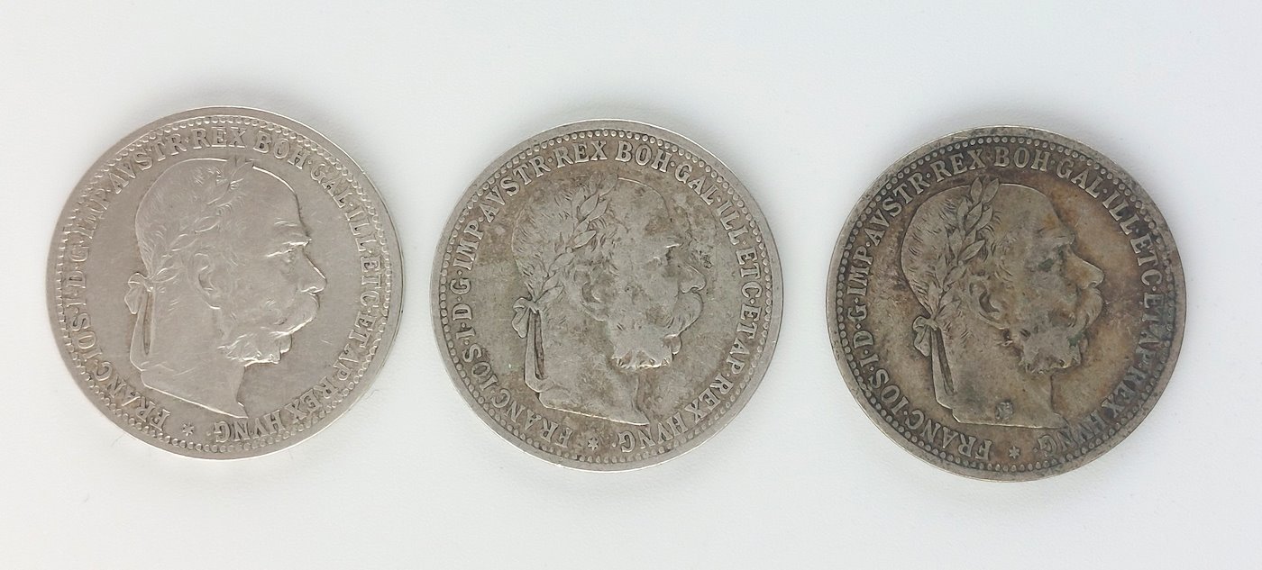 .. - Stříbro Rakousko Uhersko 1 Koruny 1900,1,2 3 kusy rakouské