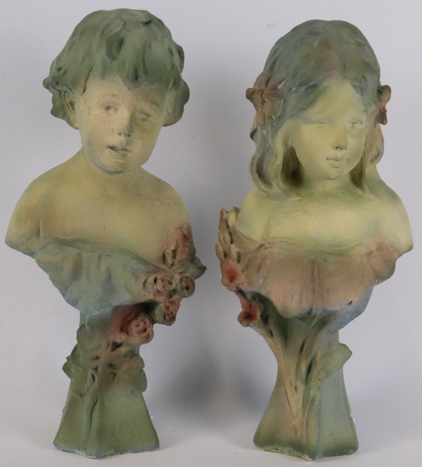neznačeno - Párové secesní busty - Dívka a chlapec