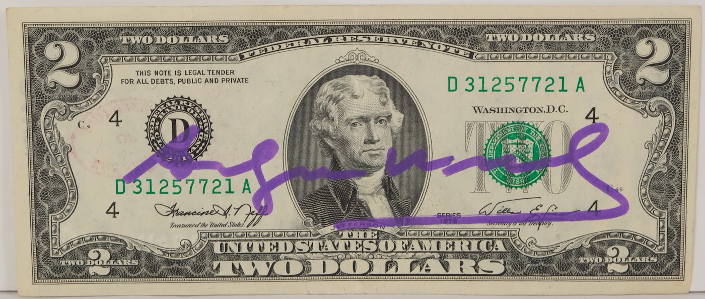 Andy Warhol - 2 Dollary podepsané Andy Warholem