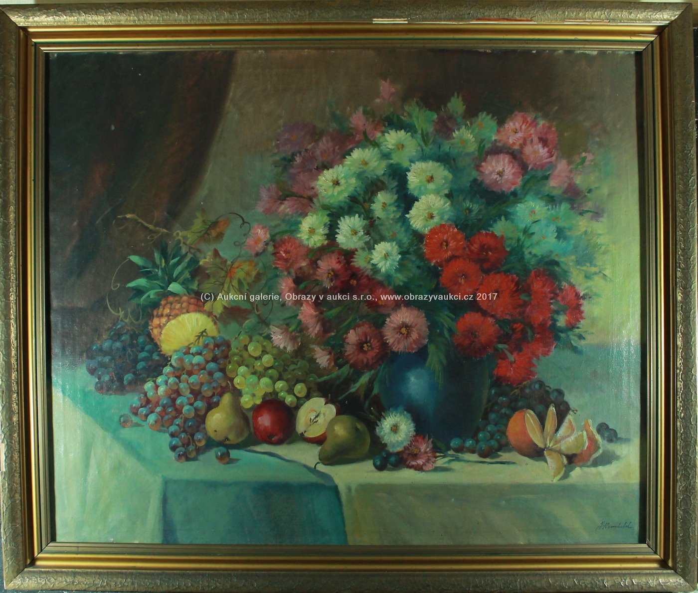 J. Rombald - Zátiší s květinami a ovocem