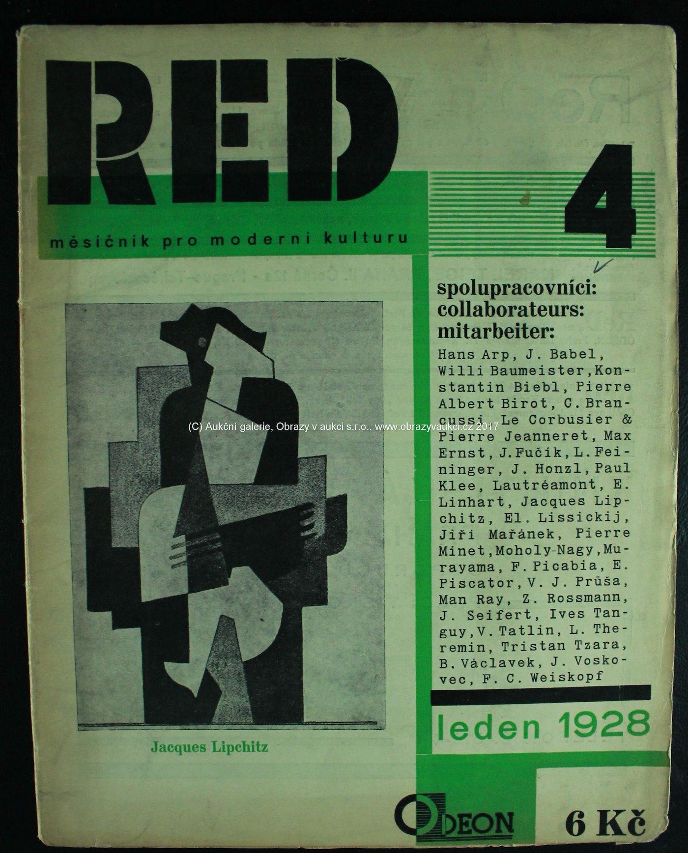 Štyrský, Tyen, Honzl, Biebl, Závada, Apollinaire, Chaplin, Mrkvička, Fučík, Šíma, Teige, Man Ray, Muzika aj. - ReD měsíčník pro moderní kulturu 1/1928