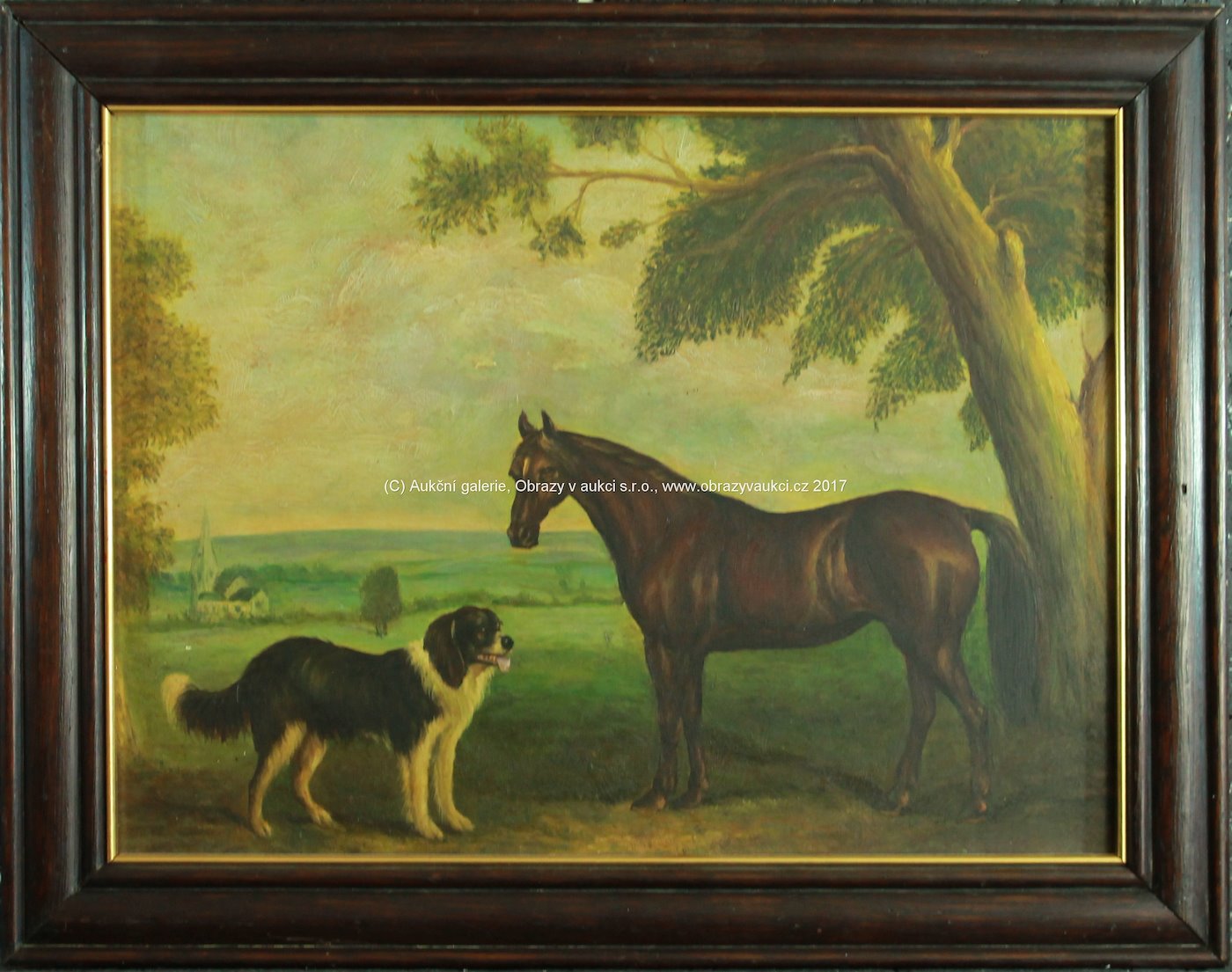 středoevropský malíř konce 19. stol. - Kůň a pes