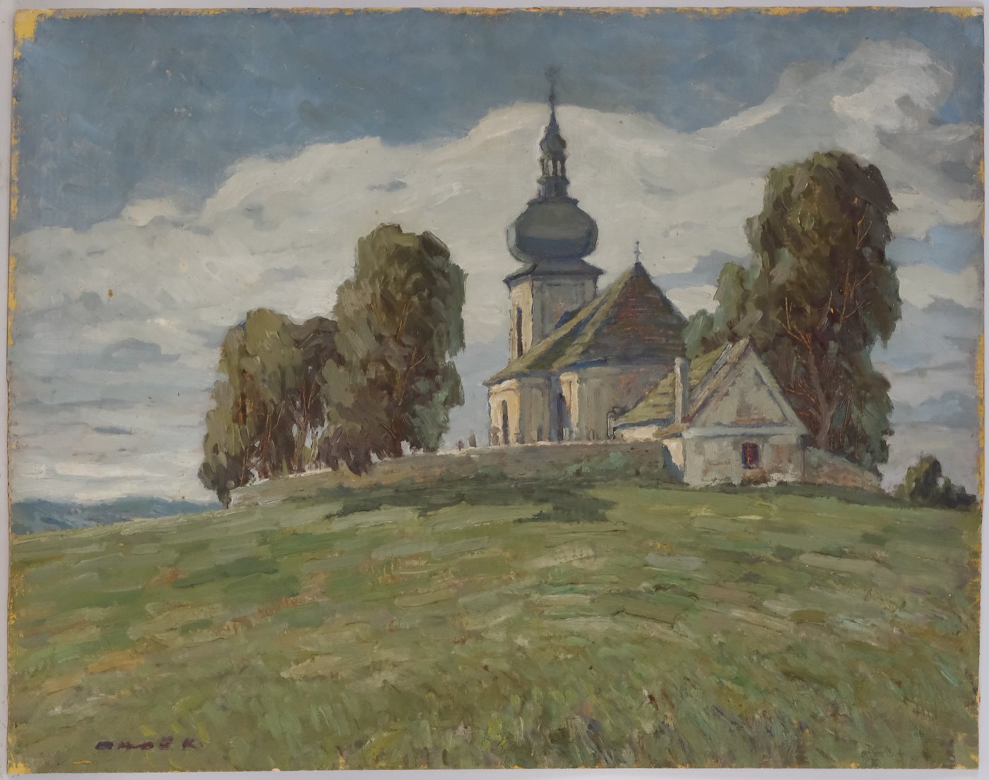 Brož - Oboustranný obraz - Kostel a Zahradní domek