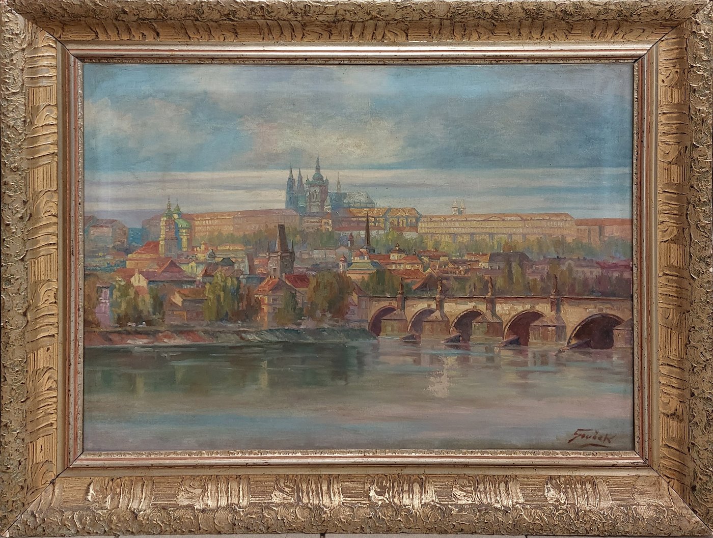 Souček - Pohled na Pražský hrad - kvalitní dobový rám