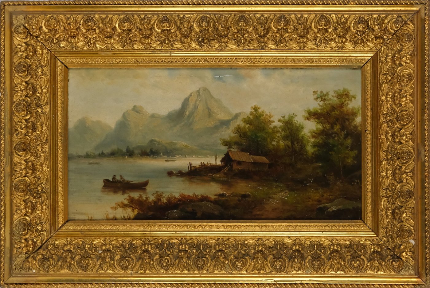 Evropský malíř po polovině 19. století - Rybáři na horském jezeře
