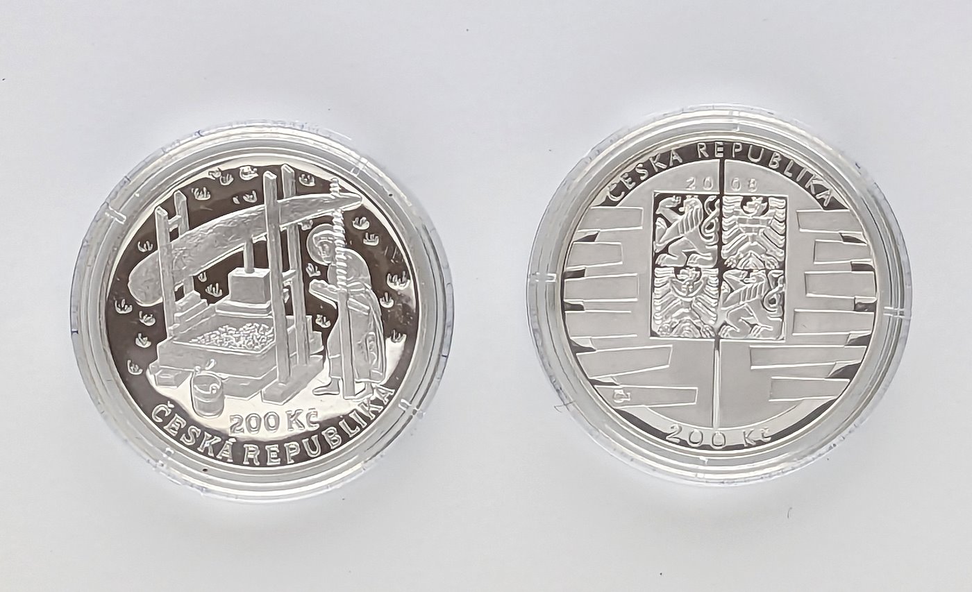 .. - Stříbrné mince ČR 200Kč 2008 Vstup do Schengenského prostoru, Karel IV. Zakládání vinic