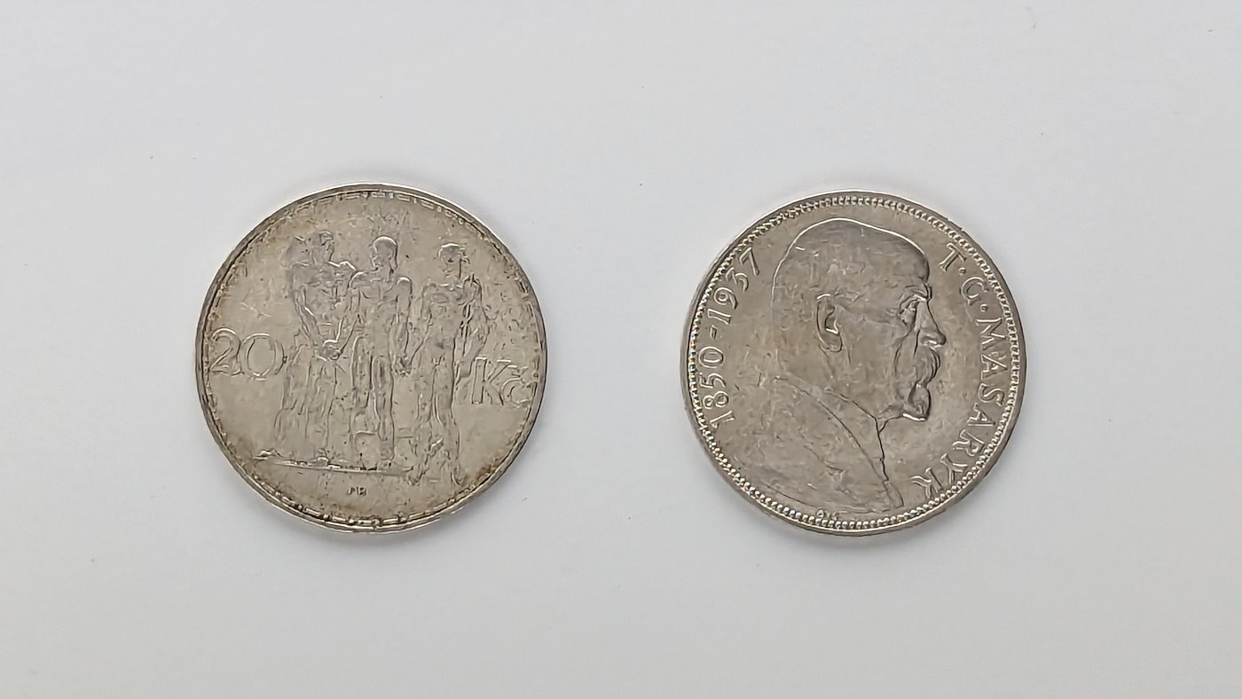 .. - Stříbro ČR 2 mince 20Kč 1934 ,20Kč 1937 úmrtí TGM Československo 1.republika