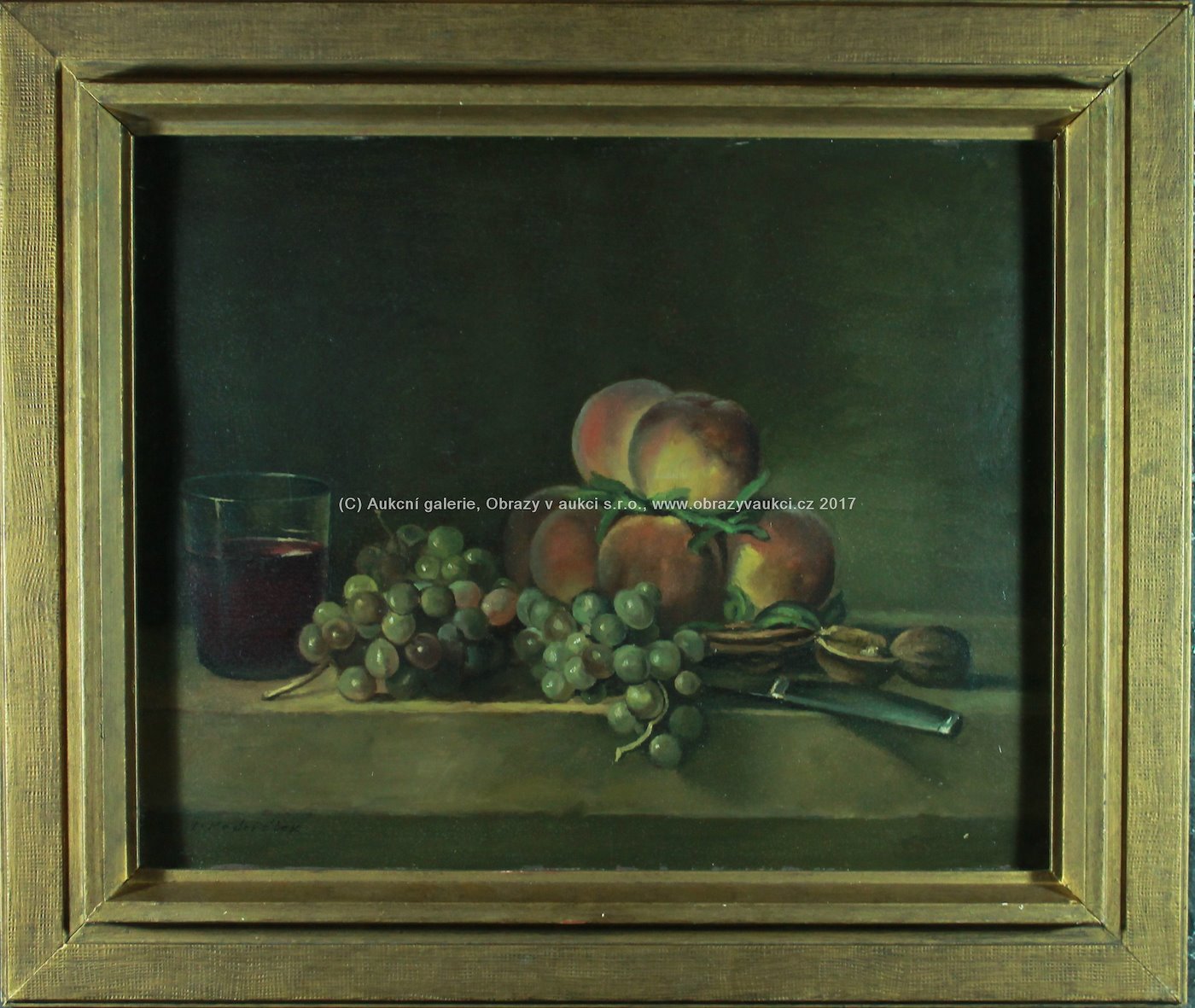 Josef Kadeřábek - Zátiší s ovocem a sklenicí vína