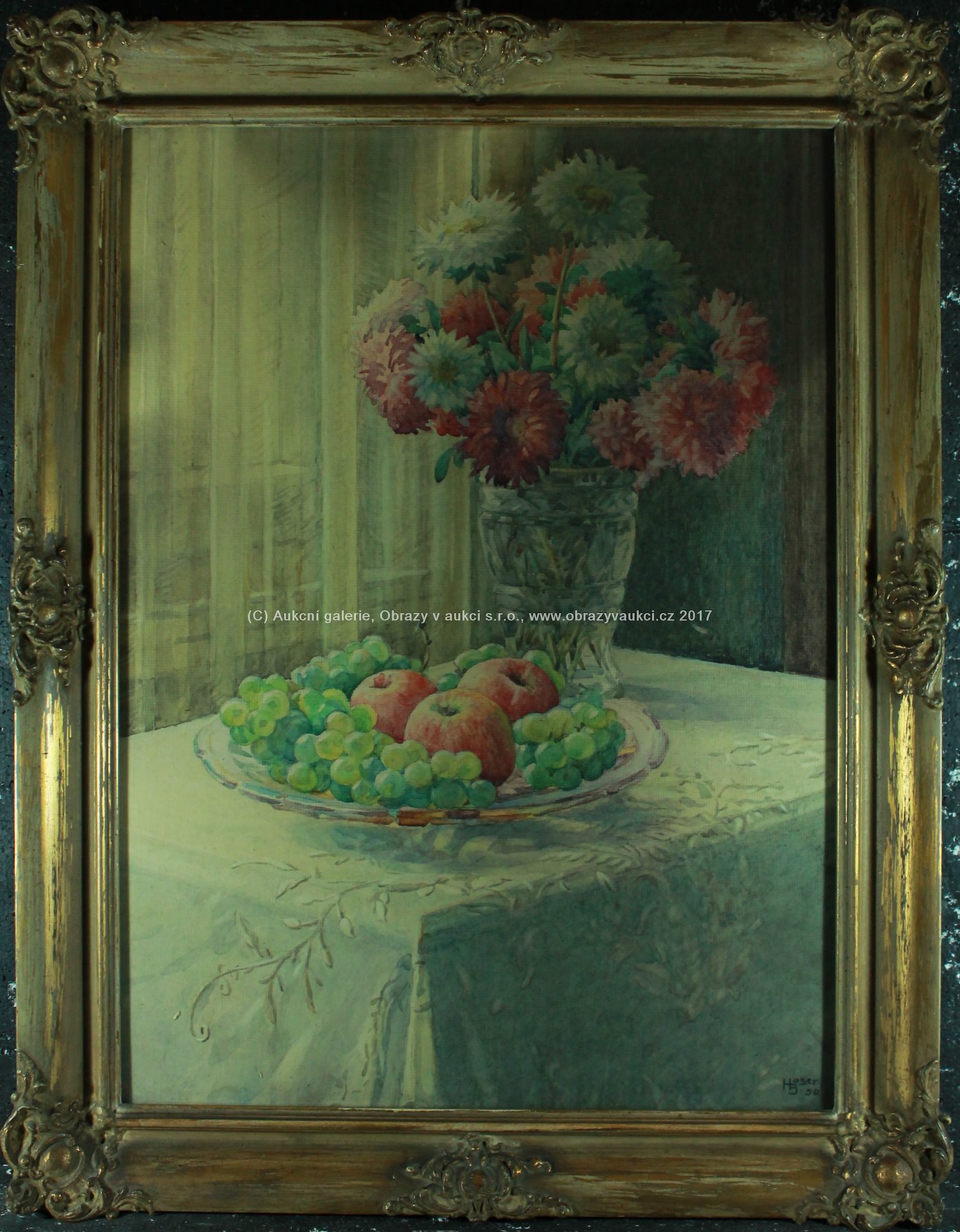 Bedřich Hoser - Zátiší s kyticí a ovocem