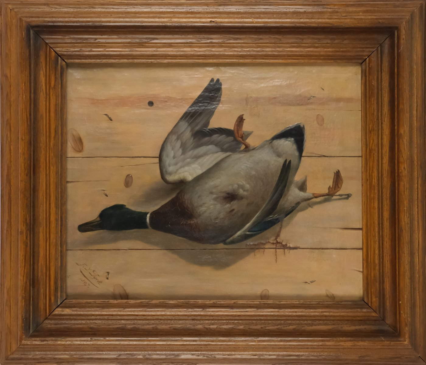 F.J. Dyck - Lovecké zátiší s kačerem - Masivní dřevěný rám
