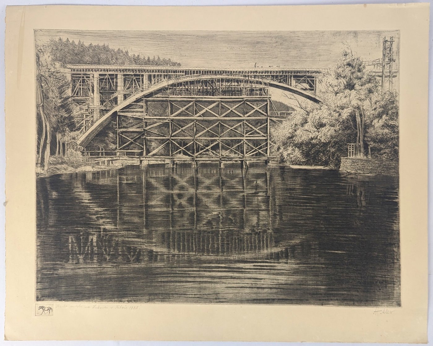Alex Adolf Jelínek - Stavba mostu na Lužnici v Táboře 1935