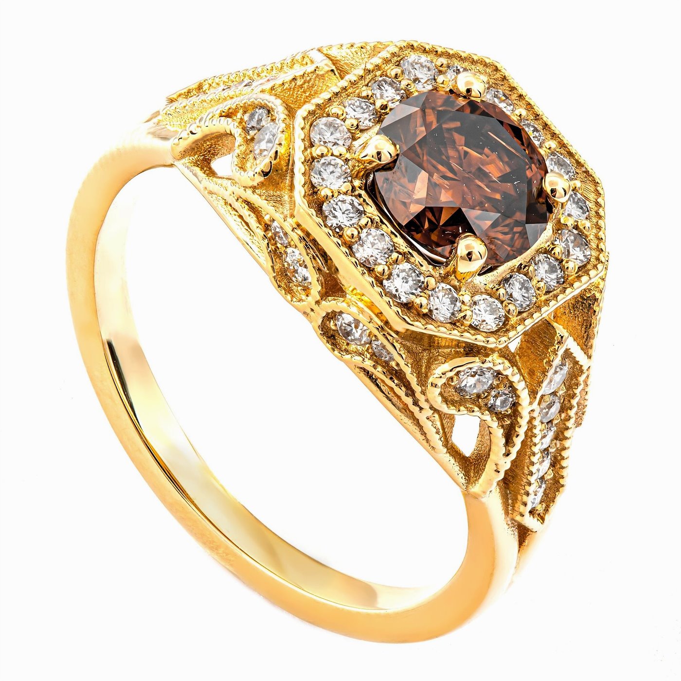 .. - Luxusní prsten s 1,04 Natural Fancy Dark (AA) diamantem a 0,38 ct Diamanty, zlato 585/1000, značeno platnou puncovní značkou "labuť", hrubá hmotnost 4,70 g