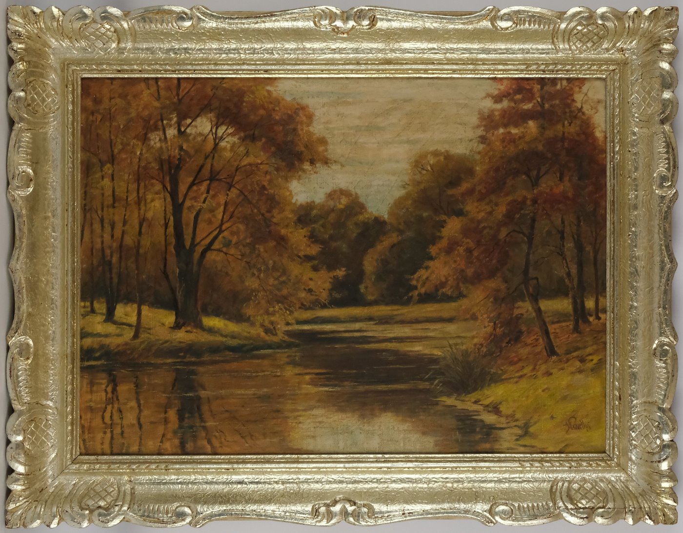 Josef Pavelka - Podzim u řeky - Řezaný dobový rám