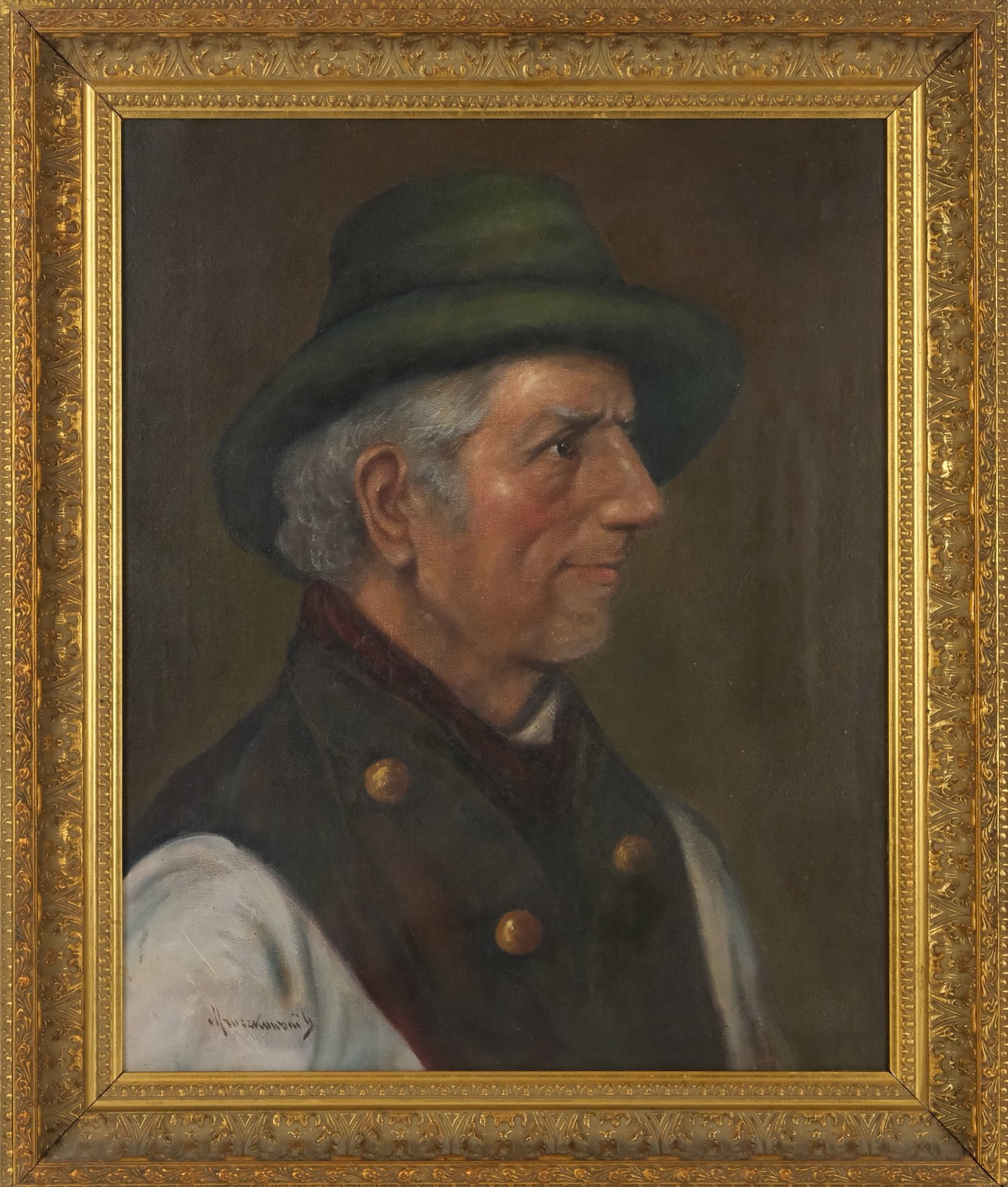 Signováno nečitelně - Portrét muže v klobouku