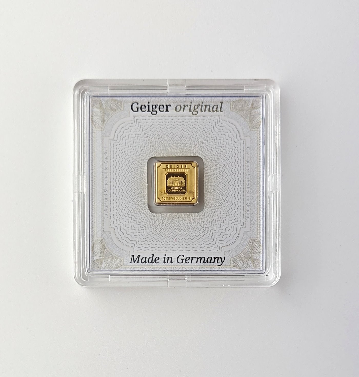 .. - Zlatý ražený ingot 1g AU 999,9 zámek Guldengossa od švýcarské společnosti Geiger