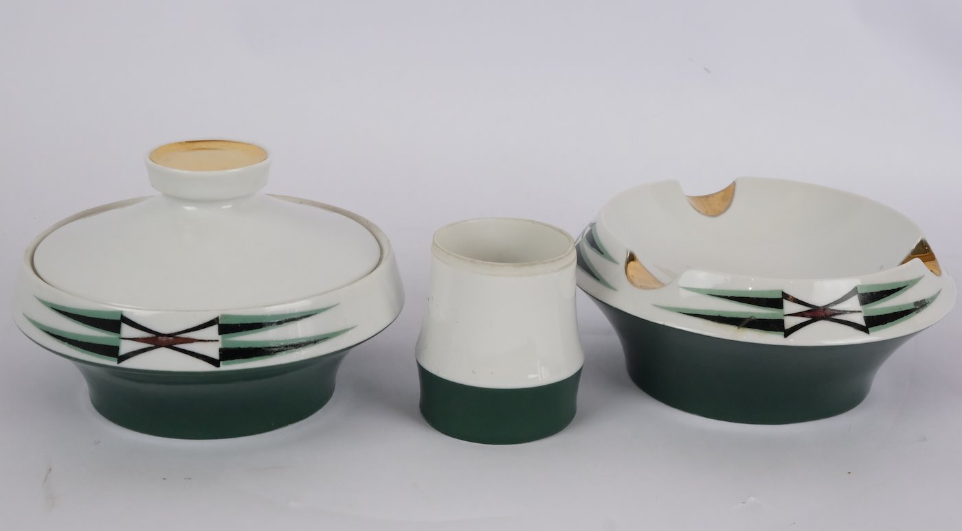 Royal Dux - Sada 3 kusů porcelánu - popelník, cukřenka a dózička