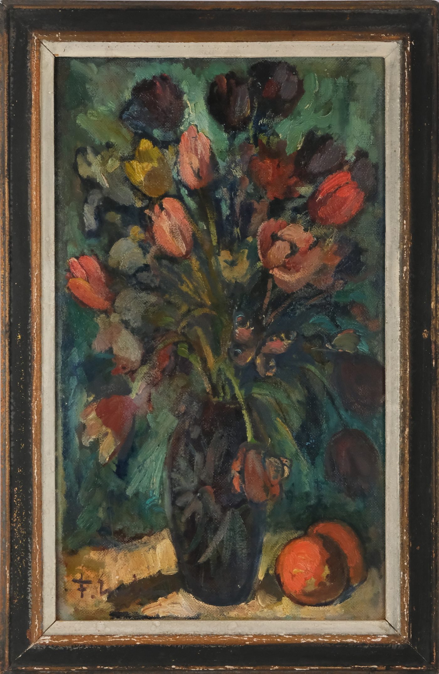 František Emler - Zátiší s tulipány a motýlem