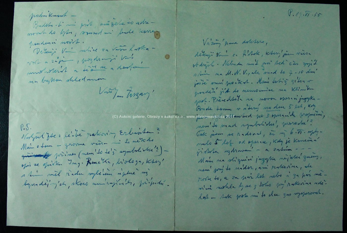 Jan Zrzavý - Dopis z roku 1955