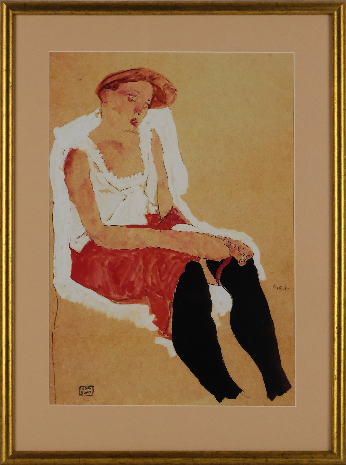 Egon Schiele - Sitzende Frau mit schwarzen Strümpfen