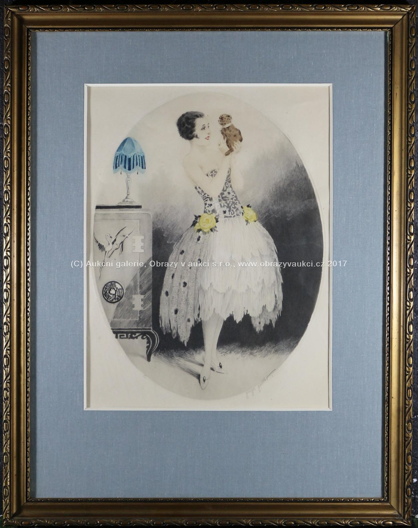 Georges Grellet - Párové obrazy - Dívka s psíkem a Dívka s rajkou