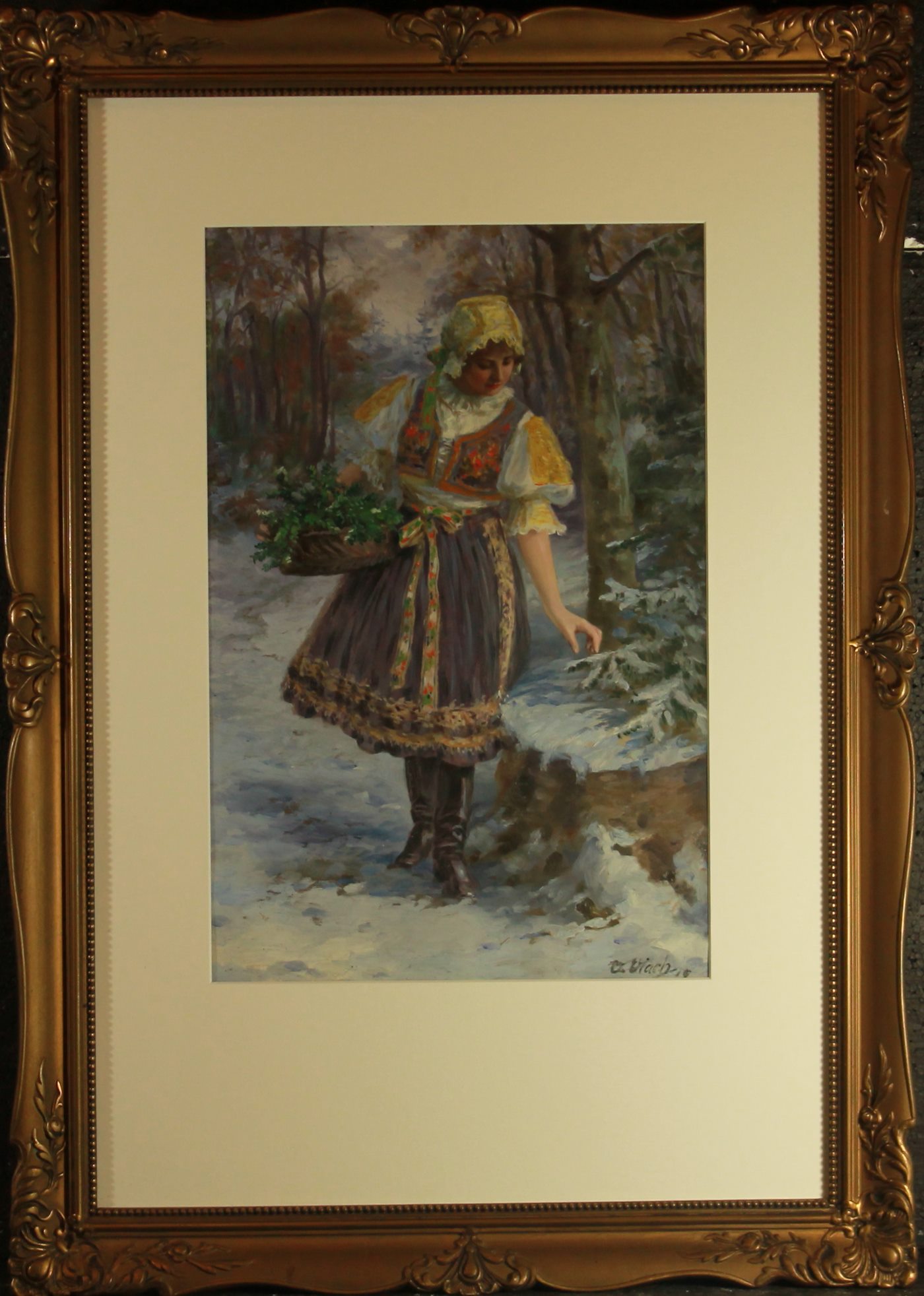 Oldřich Vlach - Dívka v kroji v zimním lese
