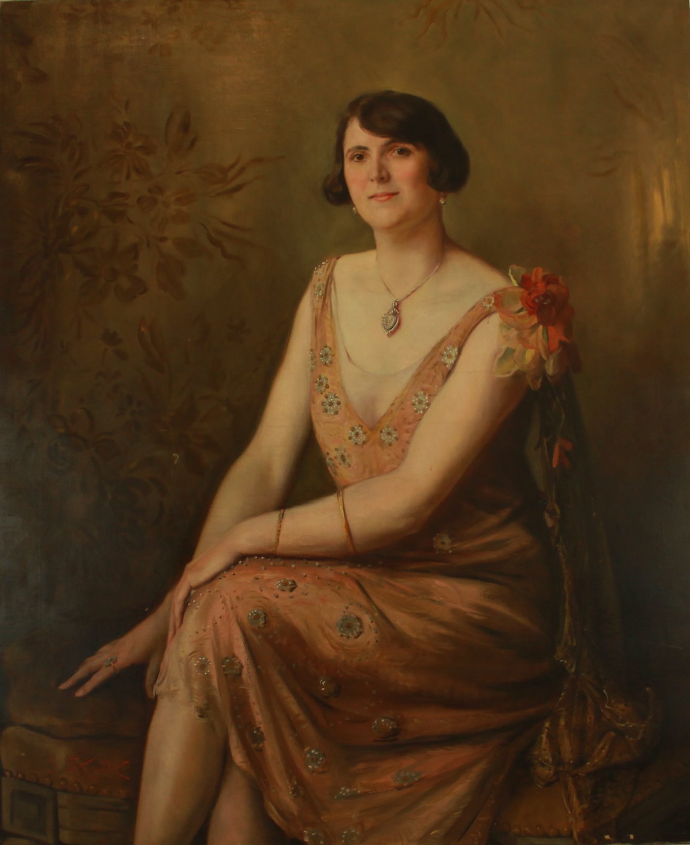 Jan Skramlík - Portrét sedící ženy s briliantovými šperky