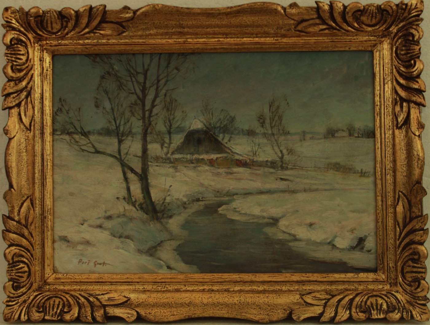 Gustav Porš - Chalupa u potoka v zimě