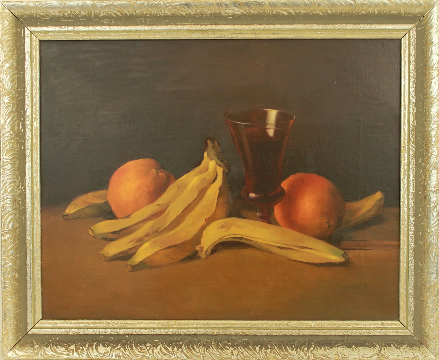 Josef Multrus - Zátiší se sklenicí vína a banány