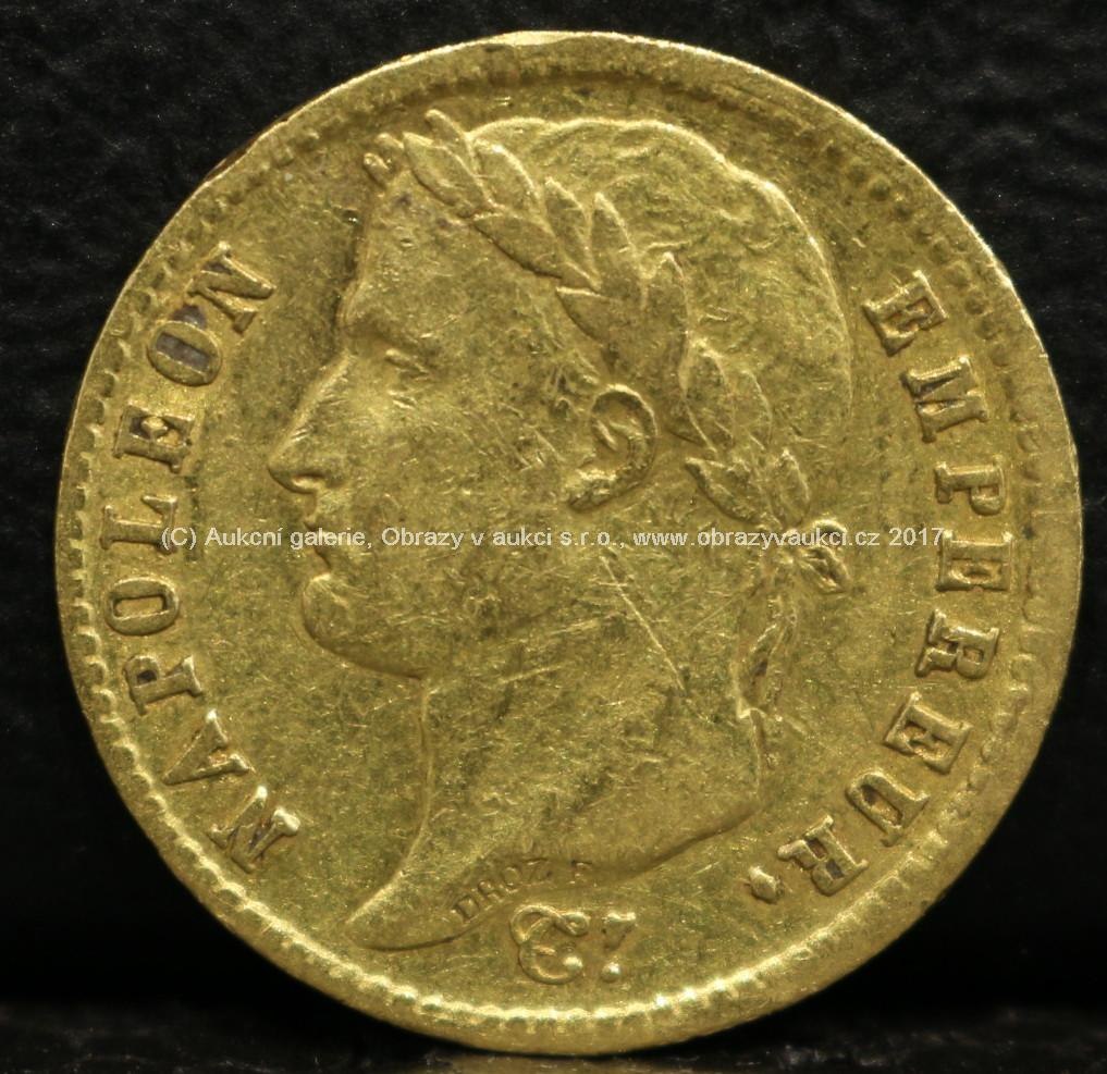 Zlatá mince - 20 Francs, Císař Napoleon, 1813, Francie, ryzost: 900/1000, hmotnost 6,41 g