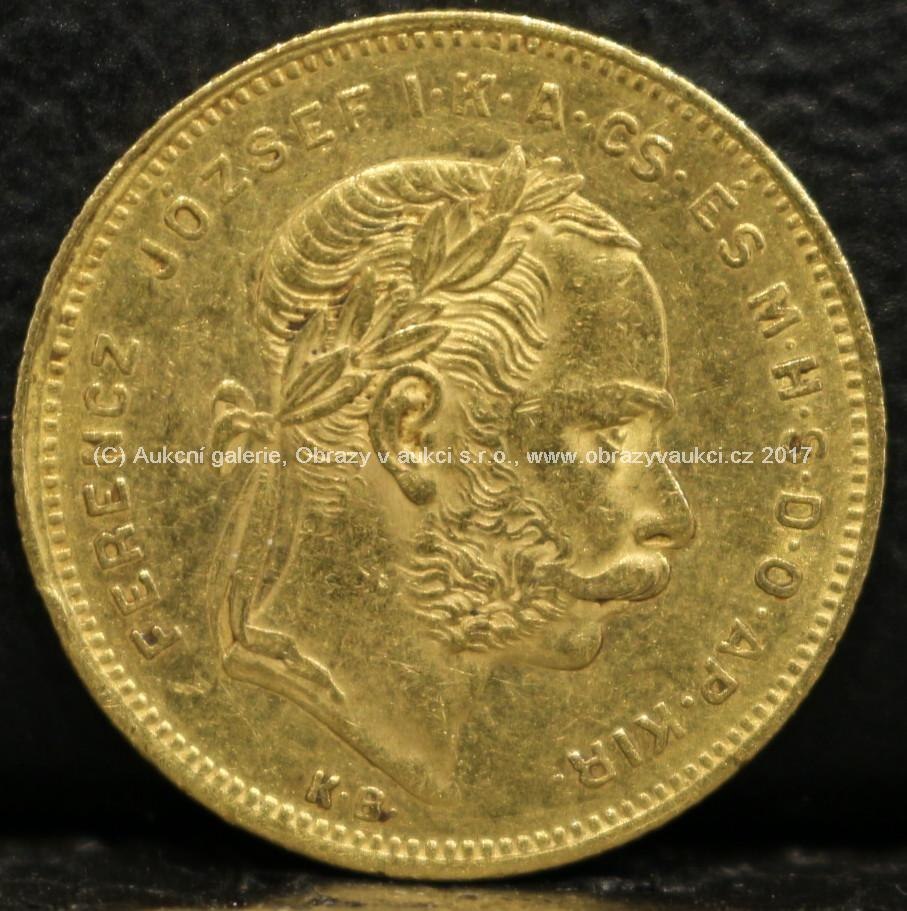 Zlatá mince - 20 Francs / 8 Forint, Ferencz József I., 1873, Maďarsko, ryzost 900/100, hmotnost 6,43 g