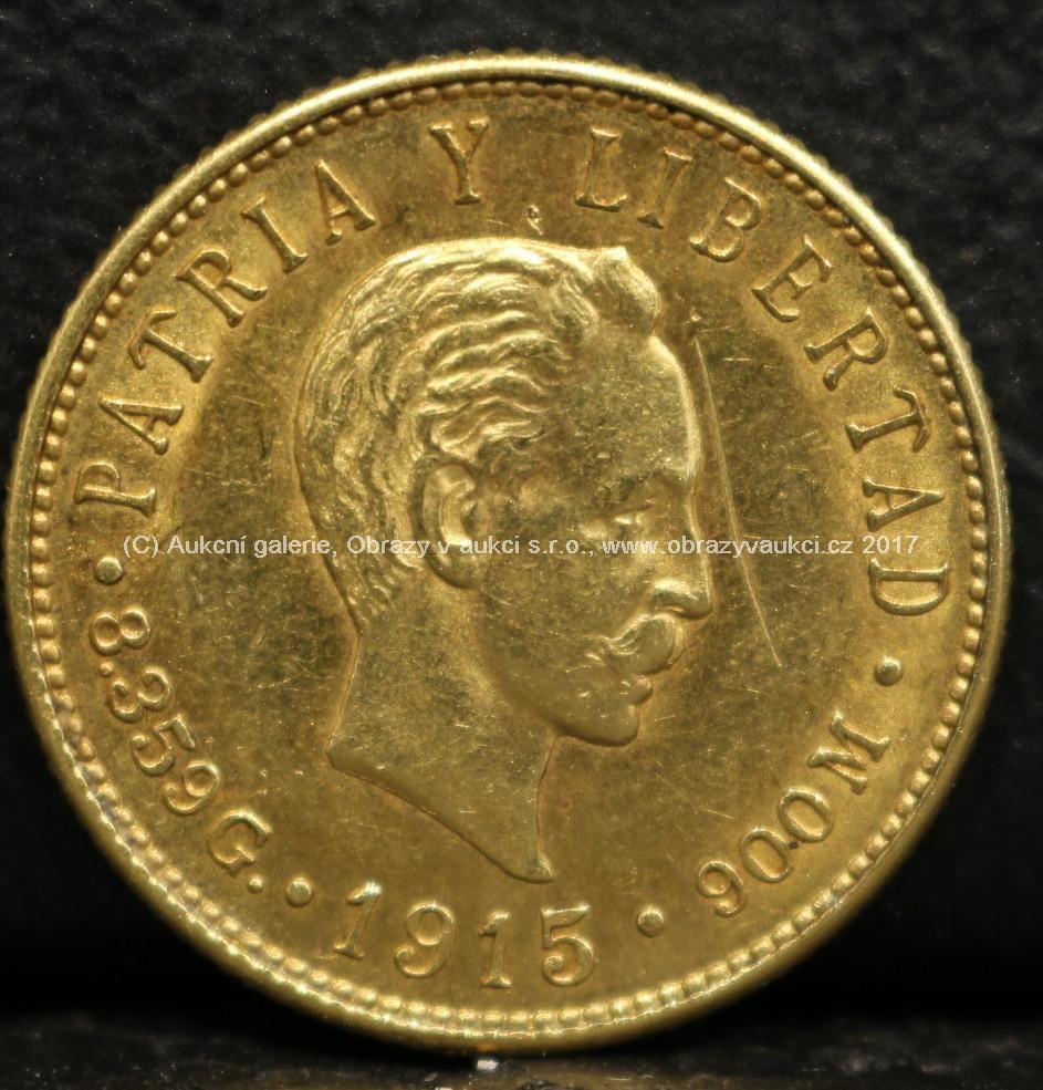 Zlatá mince - 5 (cinco) pesos, 1915, Kuba, ryzost 900/1000, hmotnost 8,35 g