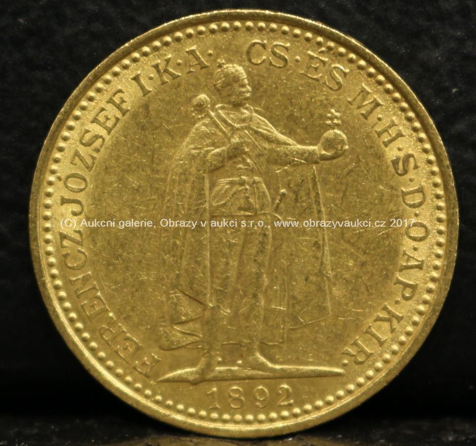 Zlatá mince - 20 Korona, Ferencz József I., 1892, Maďarsko, ryzost 900/1000, hmotnost 6,7 g