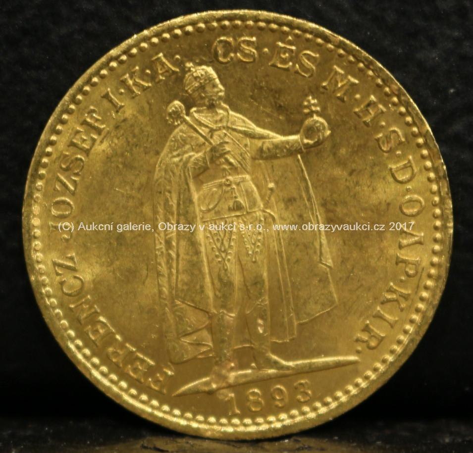 Zlatá mince - 20 Korona, Ferencz József I., 1893, Maďarsko, ryzost 900/1000, hmotnost 6,77 g