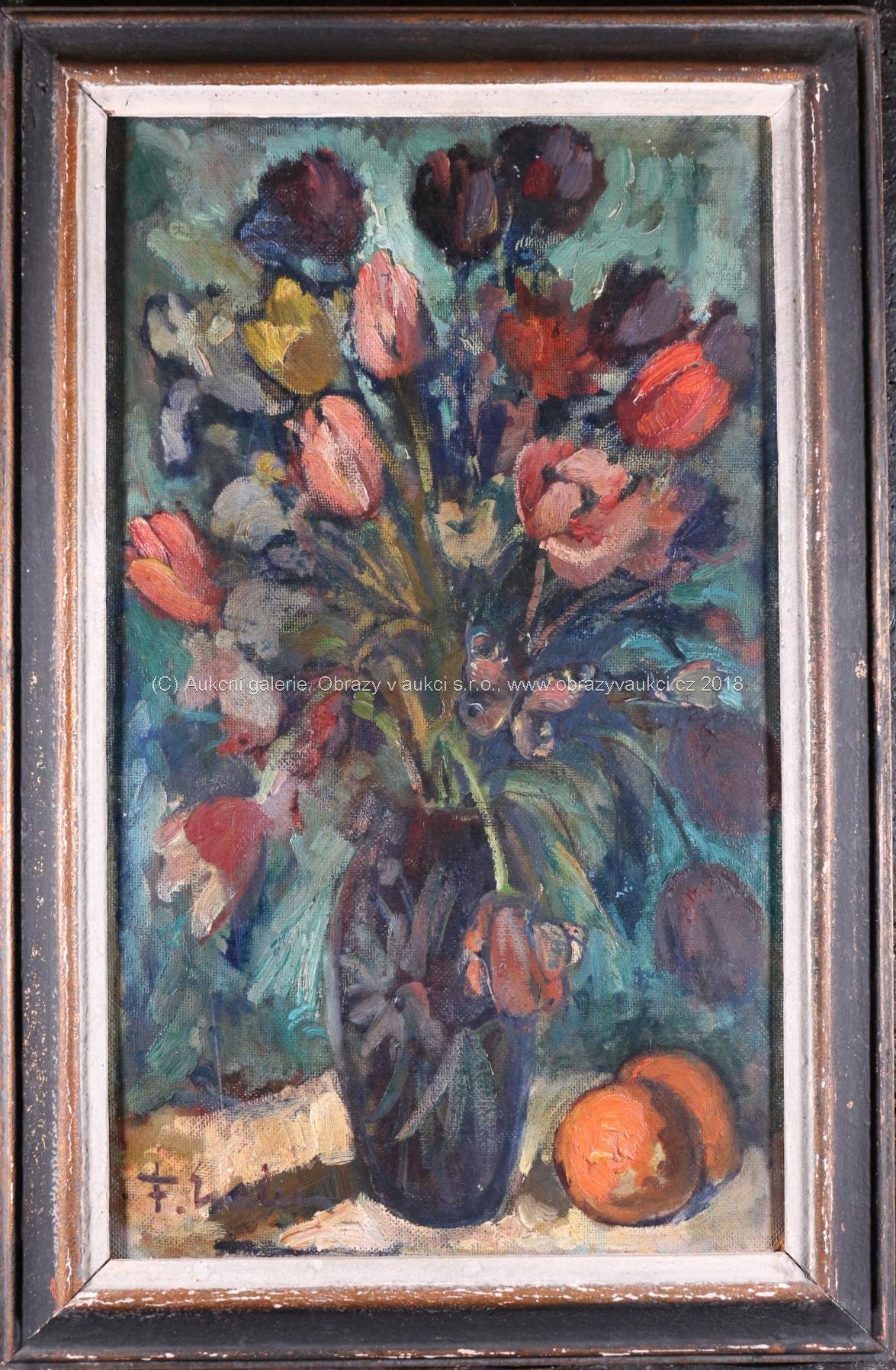 František Emler - Zátiší s tulipány a pomeranči
